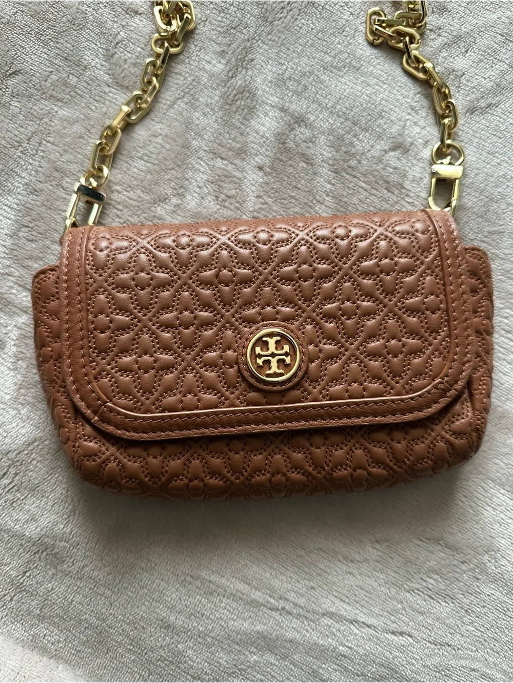 Tory Burch Quilted Leather Chain Crossbody in Cognac Brown - Picture 3 of 7